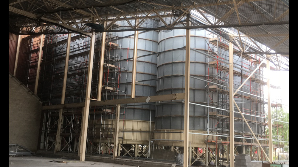 scaffolding at a brewery